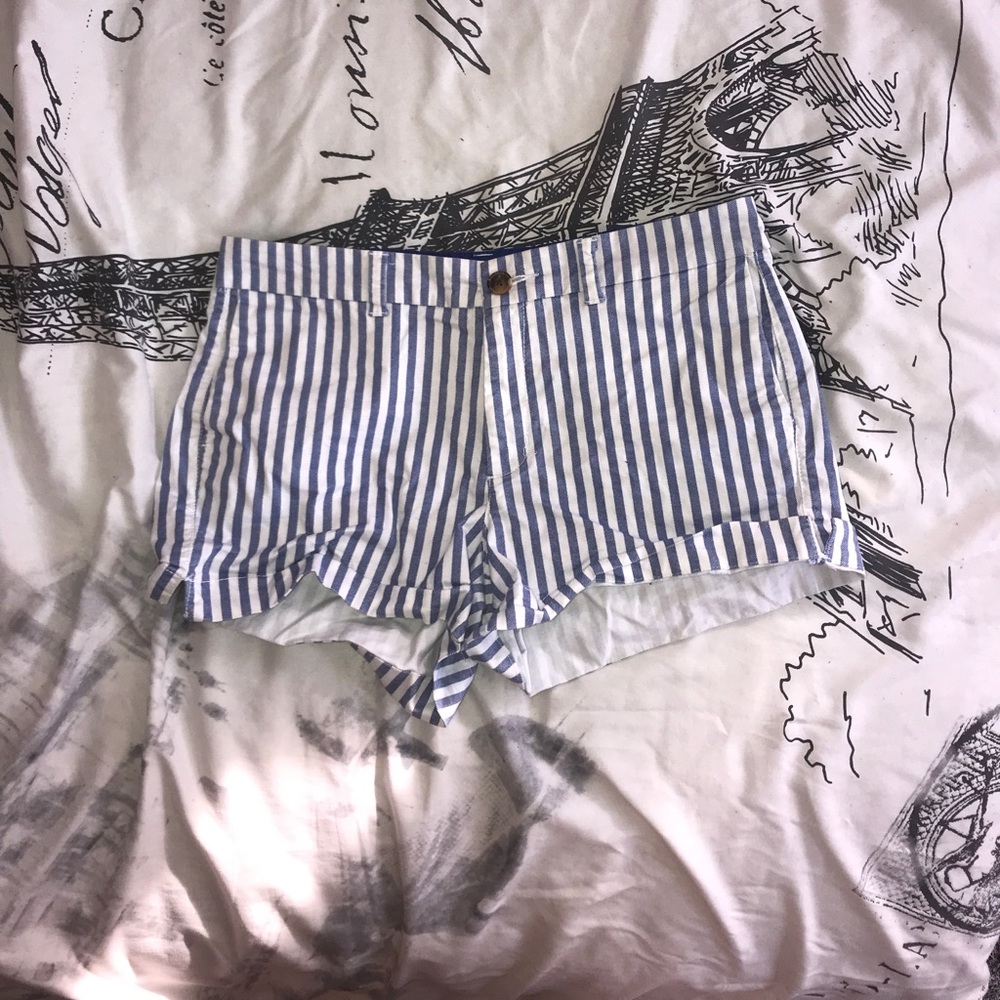 old navy brand striped blue and white chino shorts